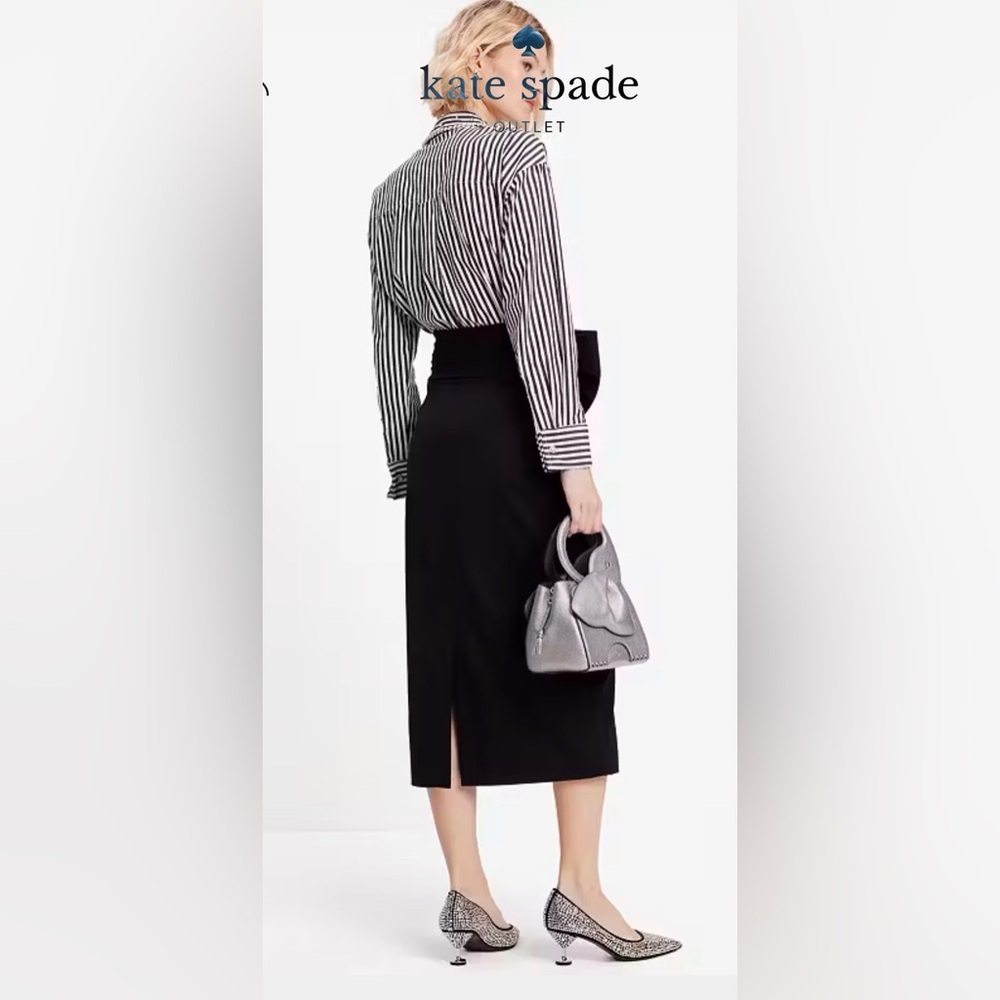 Kate Spade Black Bow Pencil Skirt Size 8 NWT Midi Office Career Chic Luxury - Picture 2 of 14